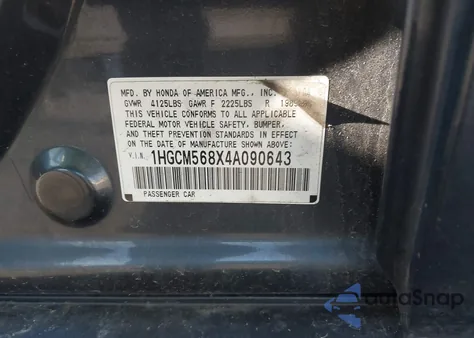 2004 Honda Accord 2.4 Ex z USA, uszkodzony, nr VIN 1HGCM568X4A090643